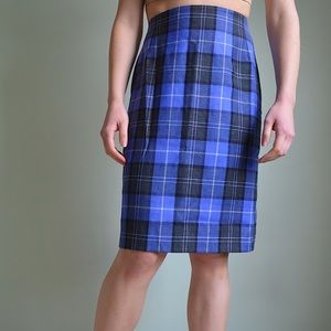 black white and blue plaid 100% wool pencil skirt from chadwicks